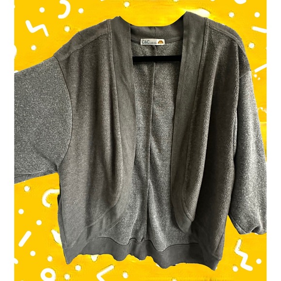 C&C California Sweaters - C&C California Grey Cozy Fleece Cardigan‎ Shawl Collar Open Front Women's Size S